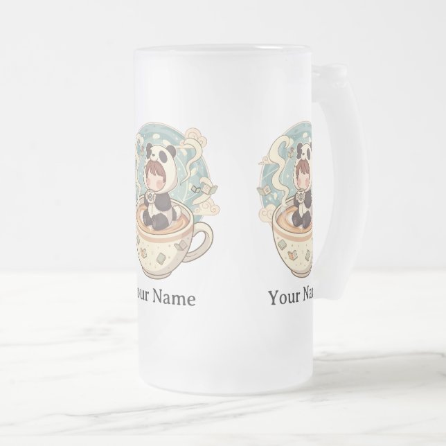 Frosted Glass Panda Cold Brew Mug Mattglas Bierglas (VorderseiteRechts)