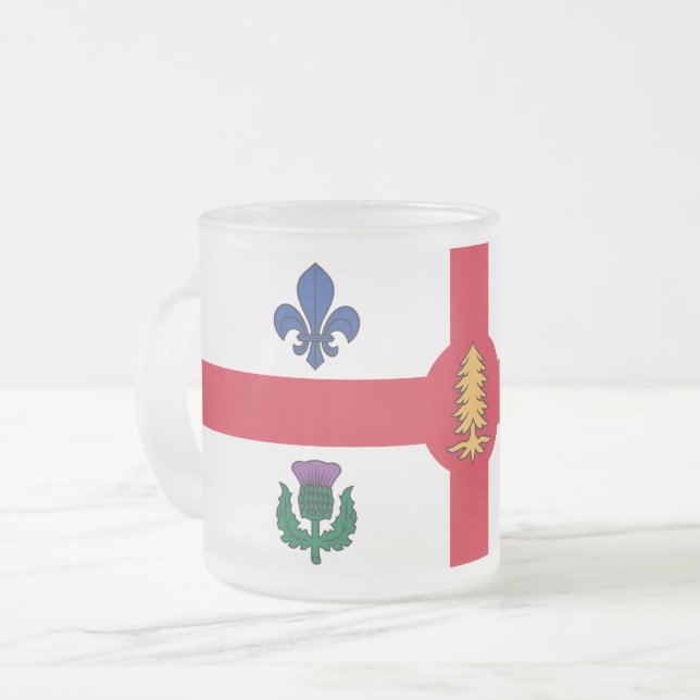 Frosted small glass mug with flag of Montreal Mattglastasse (Vorderseite Links)