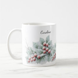 Frosted Winter Berry and Spruce Botanical Holiday  Kaffeetasse