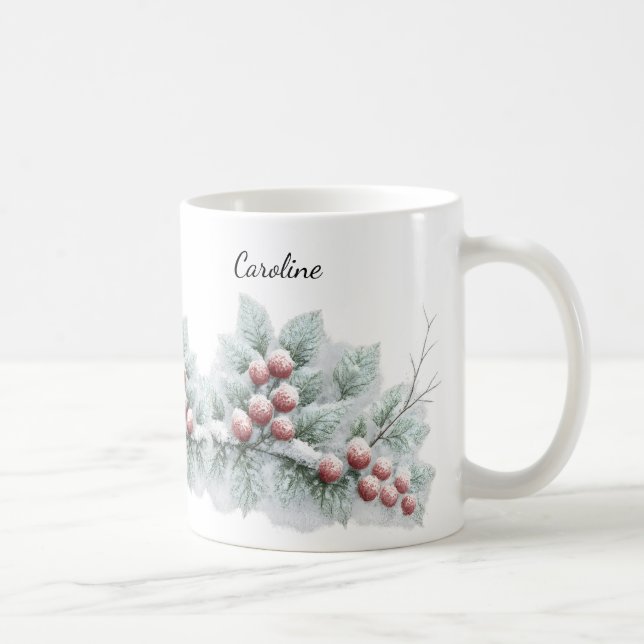 Frosted Winter Berry and Spruce Botanical Holiday  Kaffeetasse (Rechts)
