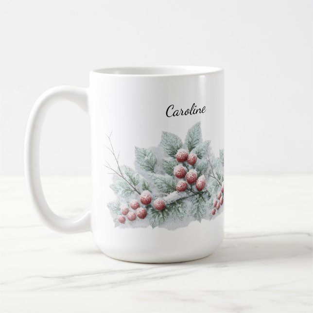 Frosted Winter Berry and Spruce Botanical Holiday  Kaffeetasse (Links)