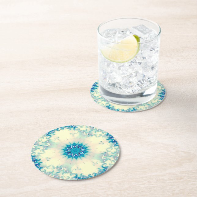 Frostes Wasser Frostig Blaue Winterschneeflocke Runder Pappuntersetzer (Vor Ort)