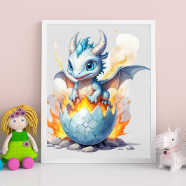 Frostfire Hatchling Blue Dragon Fantasy Poster
