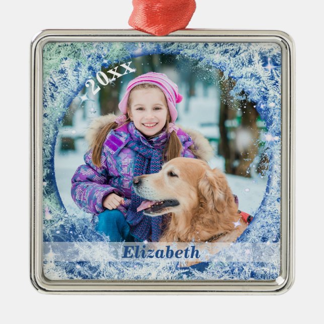 Frostgefrorenes Foto Personalisiert Silbernes Ornament (Vorne)