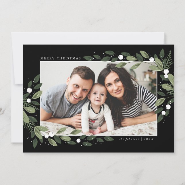 Frostgrüne Kranzfotokarte Einladung (Vorderseite)