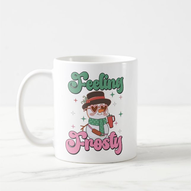 Frostig fühlender Retro-Schneemann  Kaffeetasse (Links)