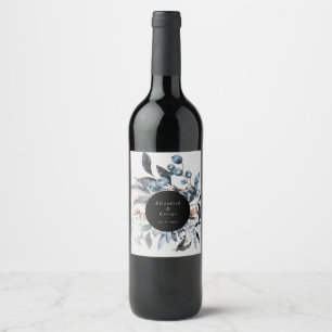 Frostig staubige blaue Winter Blumen-Monogramm-Hoc Weinetikett