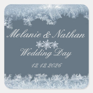 Frostige blaue Winterhochzeit individuell Quadratischer Aufkleber