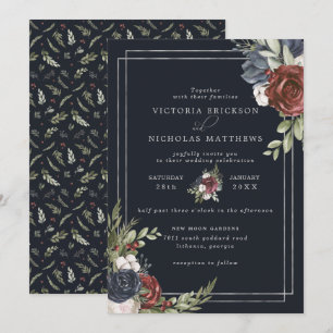 Frostige Blumen Winterliche botanische Hochzeit Einladung