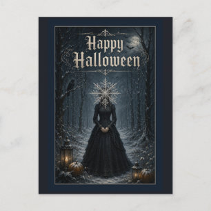 Frostige Mitternachts-Halloween-Verzauberin Feiertagspostkarte