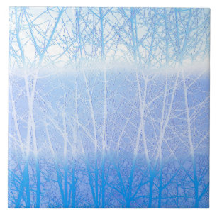 Frostige nebelige Bäume Baby Blau Fliese