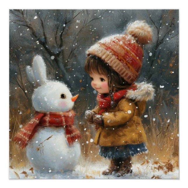 Frostige Paws: Ein bisschen Whimsy Bunny Poster (Vorderseite)
