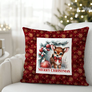 Frostige Weihnachtsszene Baby-Rehkitz-Weihnachts-K Kissen