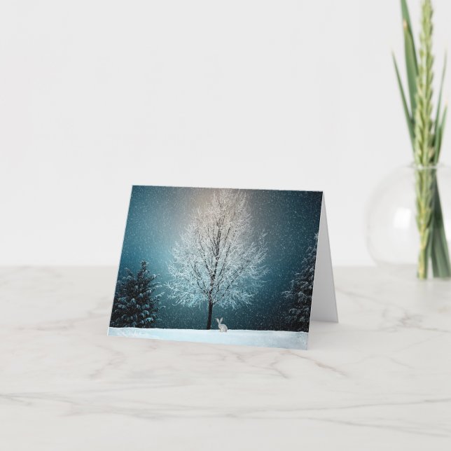 Frostiger Baum im Abend Feiertagskarte (Vorderseite)