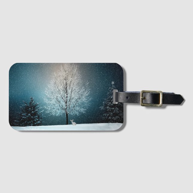 Frostiger Baum im Abend Gepäckanhänger (Vorderseite (Horizontal))