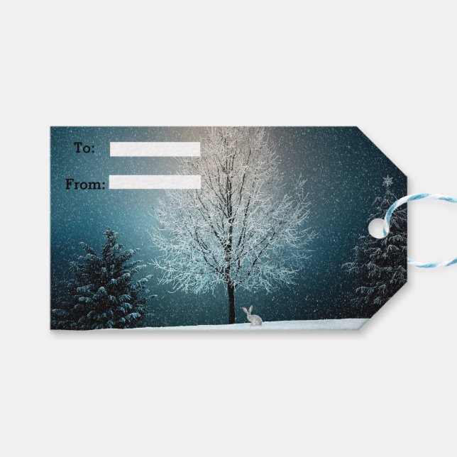 Frostiger Baum im Abend Geschenkanhänger (Vorderseite (Horizontal))