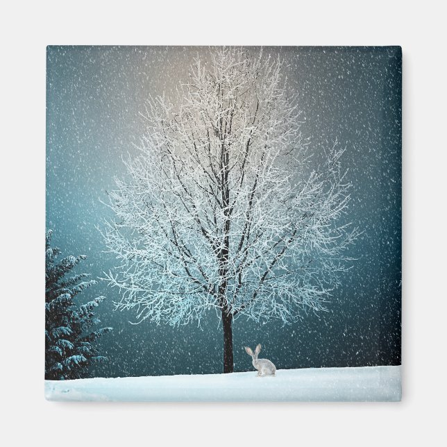 Frostiger Baum im Abend Magnet (Vorne)