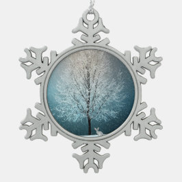 Frostiger Baum im Abend Schneeflocken Zinn-Ornament