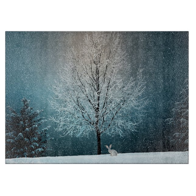 Frostiger Baum im Abend Schneidebrett (Vorderseite)