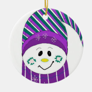 Frostiger Mann mit gestreiftem Hut und Schal Keramik Ornament