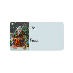 Frostiger Weihnachtsmann Vintage-Geschenkanhänger Adressaufkleber