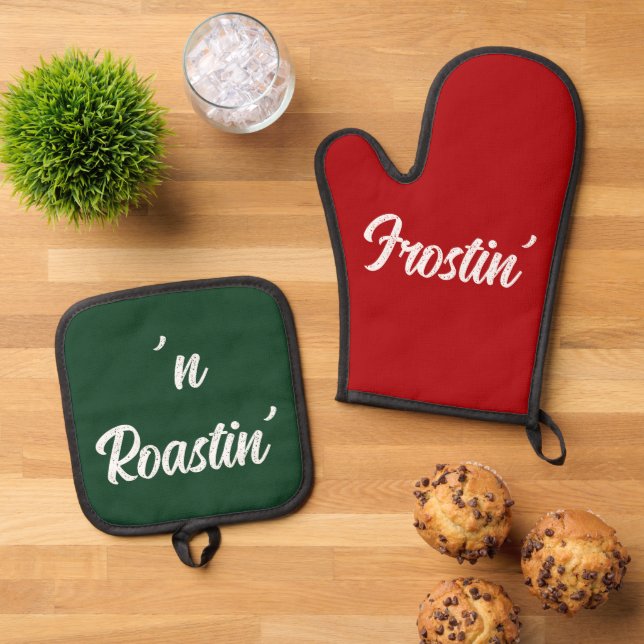 Frostin' Roastin' lustiges Weihnachtsgeschenk Red  Ofenhandschuh & Topflappen-Set (Oben Unten)