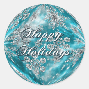 Frosty Blue Snowflake Bubble Holiday Stickers