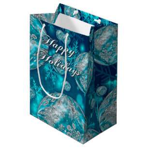 Frosty Blue Snowflake Bubbles Holiday Mittlere Geschenktüte