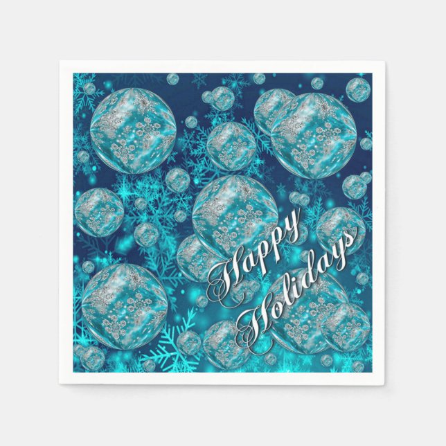Frosty Blue Snowflake Bubbles Holiday Napkins Serviette (Vorderseite)