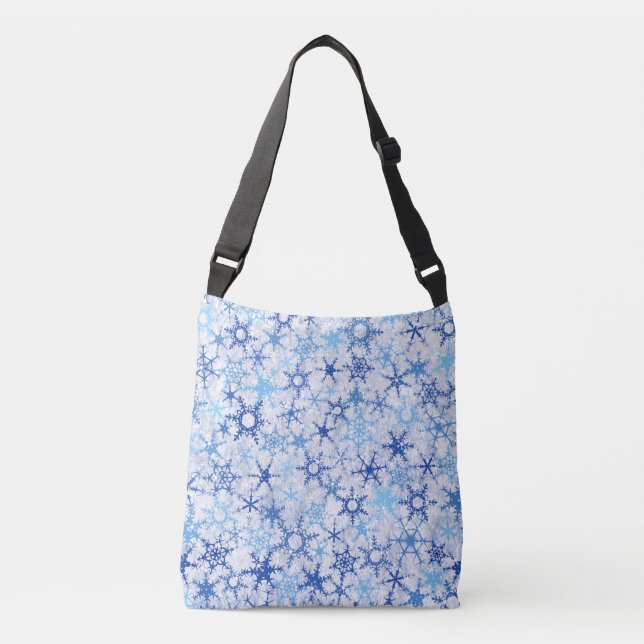 Frosty Blue Snowflakes Tragetaschen Mit Langen Trägern (Vorderseite)