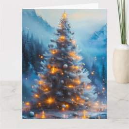 Frosty Blue und Gold Weihnachtsbaum Karte