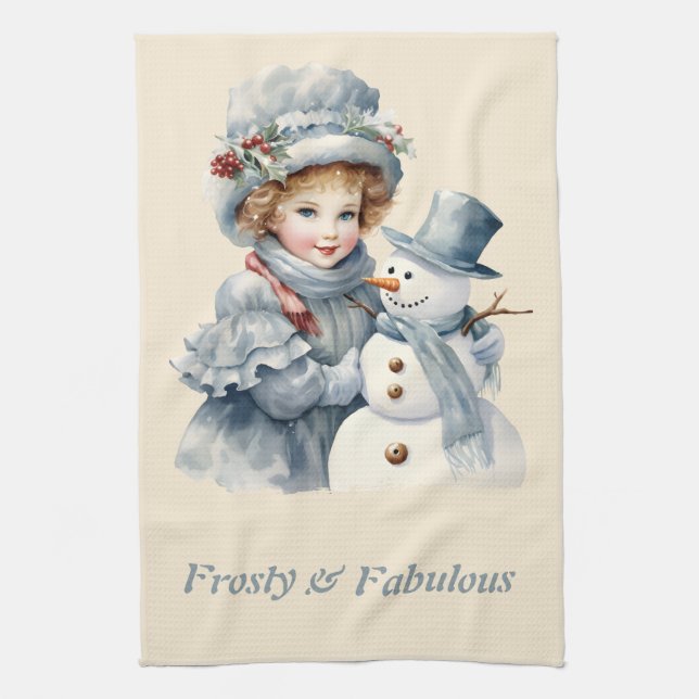 Frosty & Fabulous Niedlich Girl Snowman Weihnachte Geschirrtuch (Vertikal)