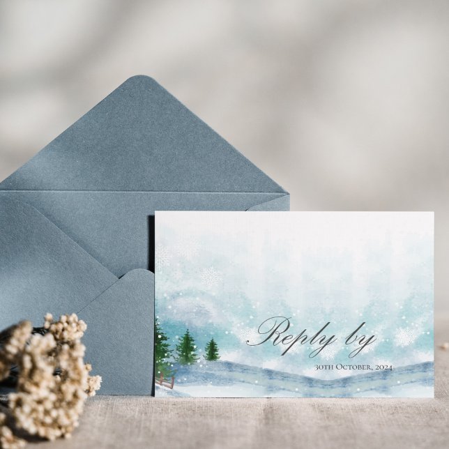 Frosty Fairytale Snowy Snowy Snowflakes Winterhoch RSVP Karte (Frosty Fairytale Snowy Snowflakes Winter Wedding RSVP Card)