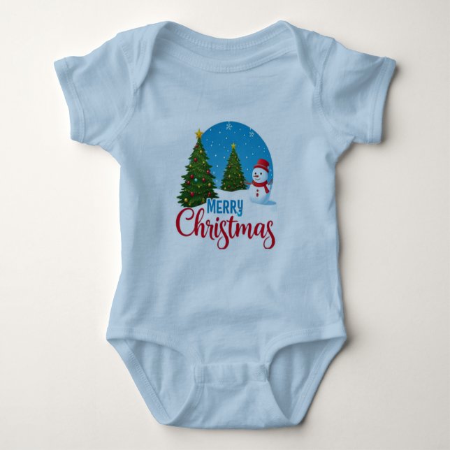 "Frosty Family: Light Blue Winter Wonderland Desig Baby Strampler (Vorderseite)