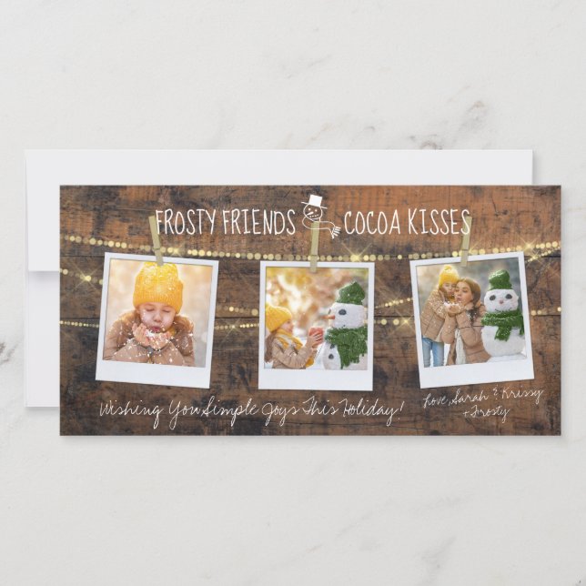 Frosty Friends & Cocoa Kisses Snowman 3-Foto-Karte (Vorderseite)
