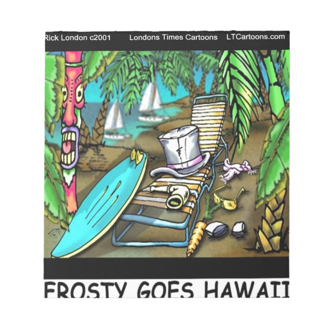 Frosty Goes Hawaii Funny Christmas Notizblock (Vorderseite)