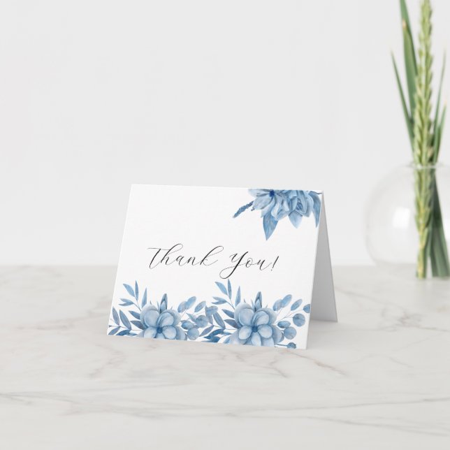 Frosty Grey Blue Floral Wedding Danke Cards (Vorderseite)