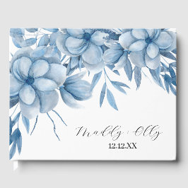 Frosty Grey Blue Floral Wedding Gästebuch