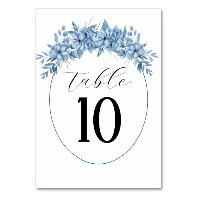 Frosty Grey Blue Floral Wedding Tischnummer (Vorderseite)