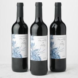 Frosty Grey Blue Floral Wedding Weinetikett