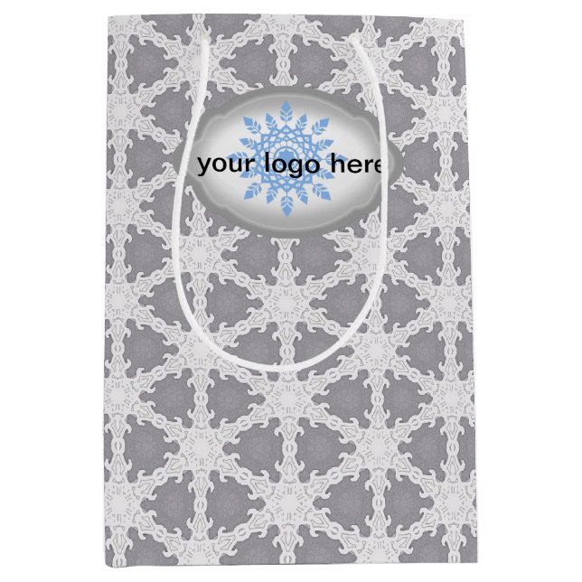 Frosty Grey White Grid Mittlere Geschenktüte (Vorderseite)