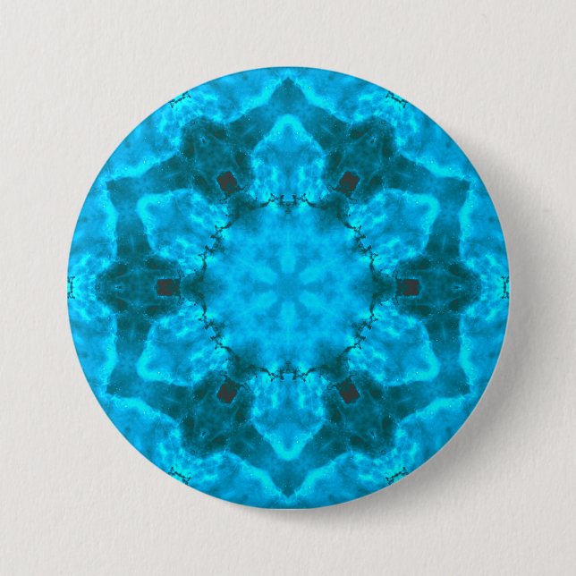 Frosty Ice Blue Snowflake Kaleidoscope Muster Button (Vorderseite)