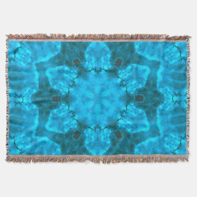 Frosty Ice Blue Snowflake Kaleidoscope Muster Decke (Vorderseite)