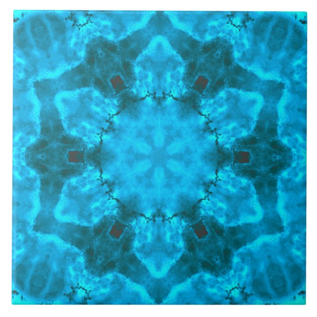 Frosty Ice Blue Snowflake Kaleidoscope Muster Fliese (Vorderseite)