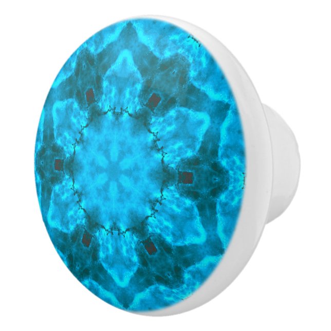 Frosty Ice Blue Snowflake Kaleidoscope Muster Keramikknauf (Rechts)