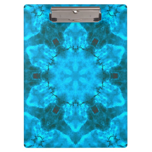 Frosty Ice Blue Snowflake Kaleidoscope Muster Klemmbrett (Vorderseite)
