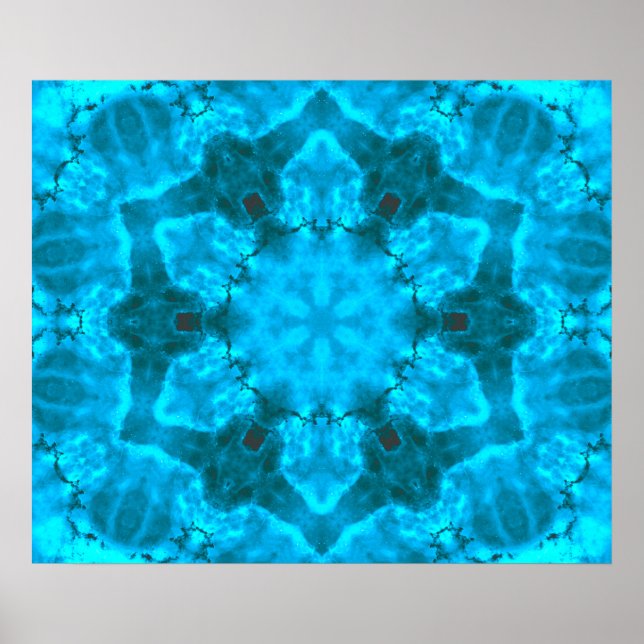 Frosty Ice Blue Snowflake Kaleidoscope Muster Poster (Vorne)