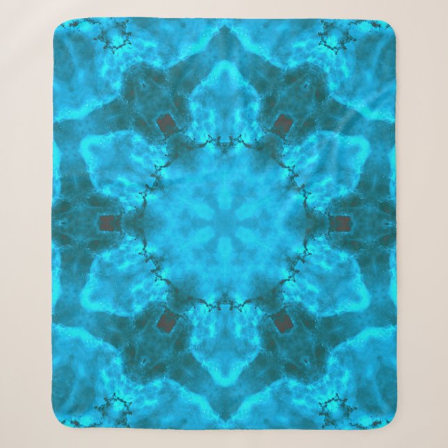 Frosty Ice Blue Snowflake Kaleidoscope Muster Sherpadecke (Vorderseite)