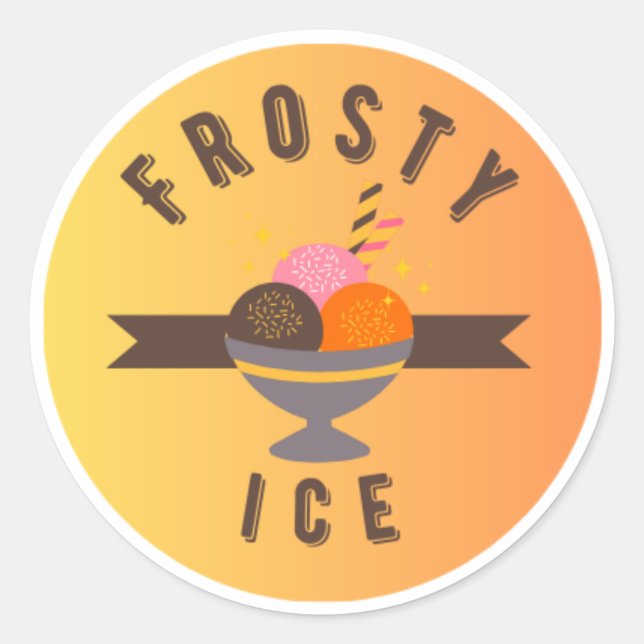Frosty Ice – Retro Ice Cream Sundae Logo Runder Aufkleber (Vorderseite)