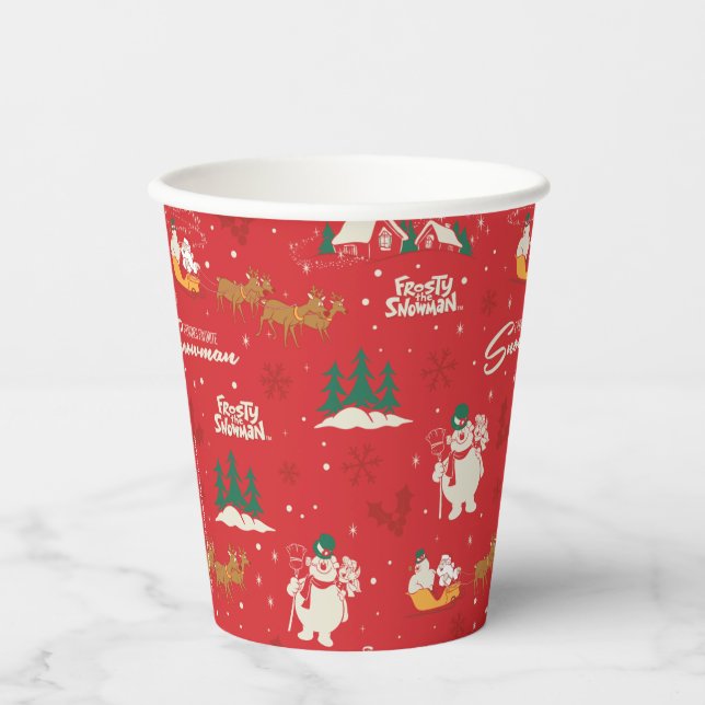 Frosty - Jedermanns liebstes Schneemannsmuster Pappbecher (Vorderseite)